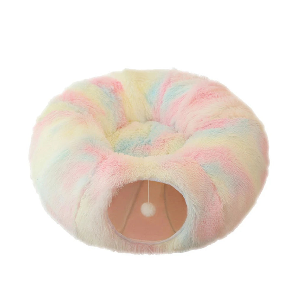 Cat Tunnel Bed with Mat Big Tube Playground Toy Soft Plush Material Full Shape Non-slip for Kitten Cat Puppy Playing 84cm/33.07"