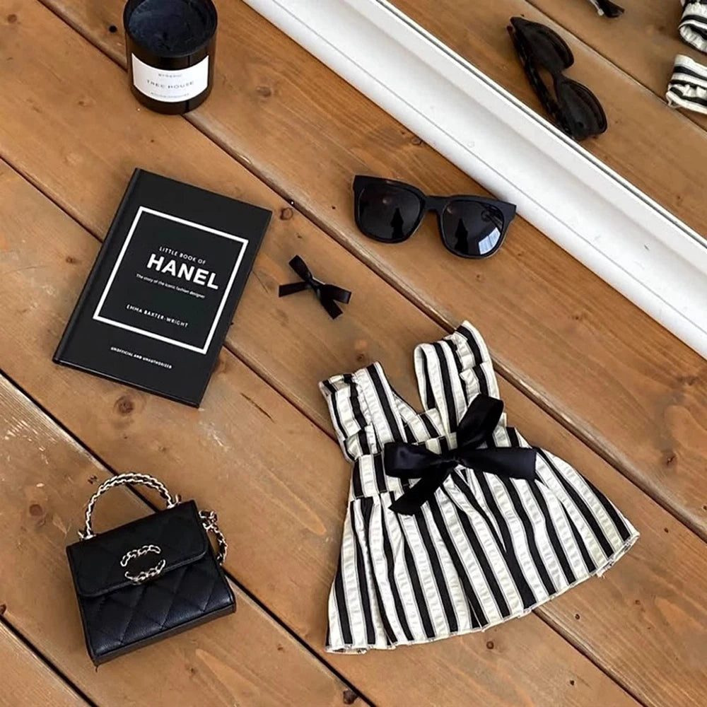 Big Bow Striped Small Dog Princess Dress Black Fashion Medium Cat Dress Thin Summer Puppy Skirt for Dog Clothes