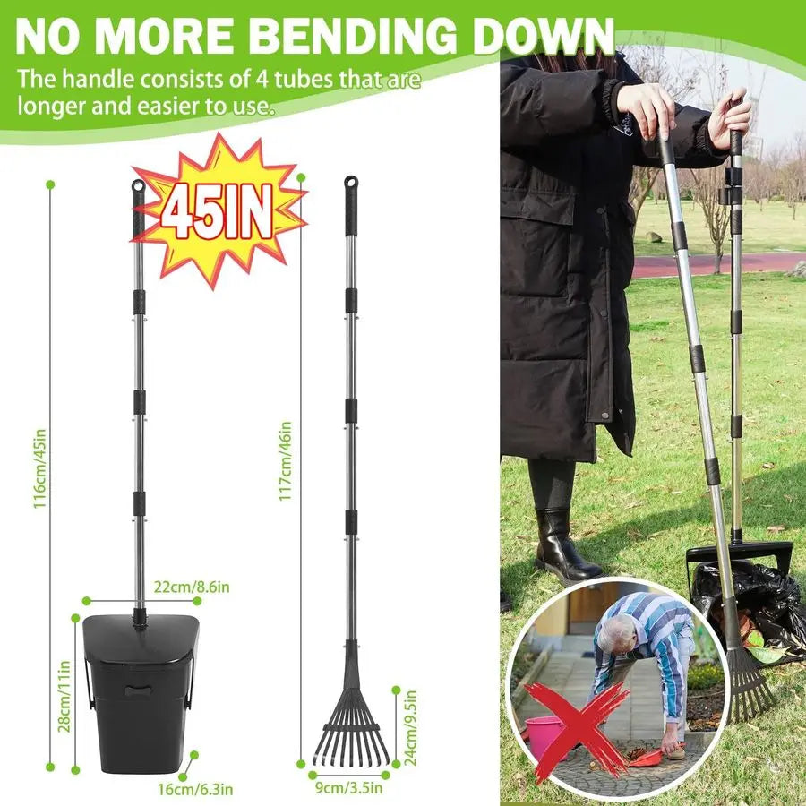 Dog Pooper Scooper for Yard, Dog Poop Trash Can Outside Swivel Bin Rake Kit for Large Medium Small Dogs with 40 Waste Bags, Extr
