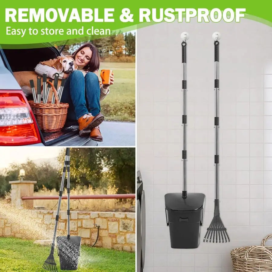 Dog Pooper Scooper for Yard, Dog Poop Trash Can Outside Swivel Bin Rake Kit for Large Medium Small Dogs with 40 Waste Bags, Extr