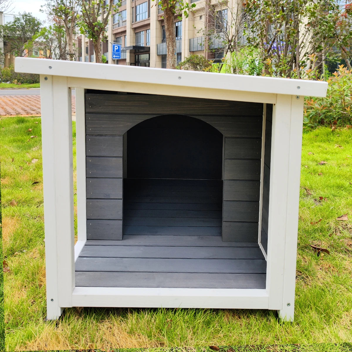 Outdoor Wooden Puppy Kennel Waterproof Asphalt Roof Damp Proof Sturdy Durable Ventilate Easy Clean Dog House with Porch Terrace