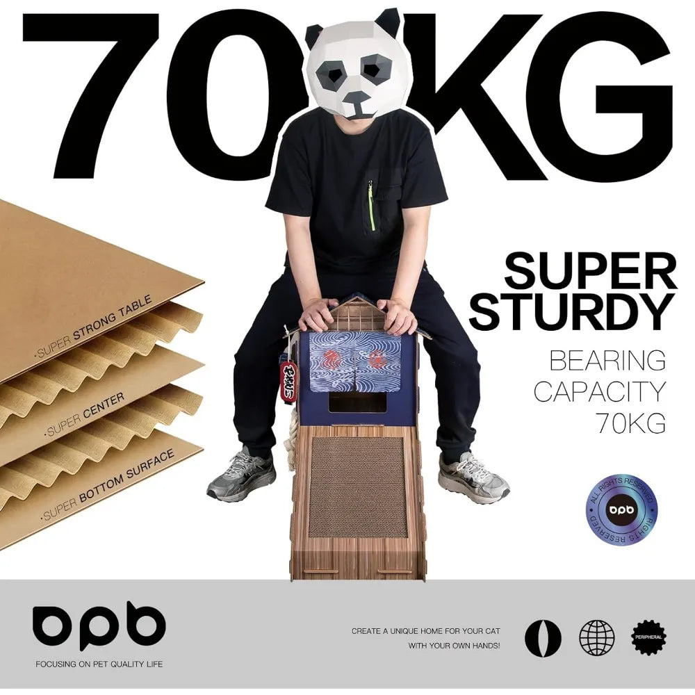 Cardboard Cat House for Indoor,Cat Scratcher House,Cat House with Scratchers,(29.5inx28.5inx18in),Double Cat Bed.