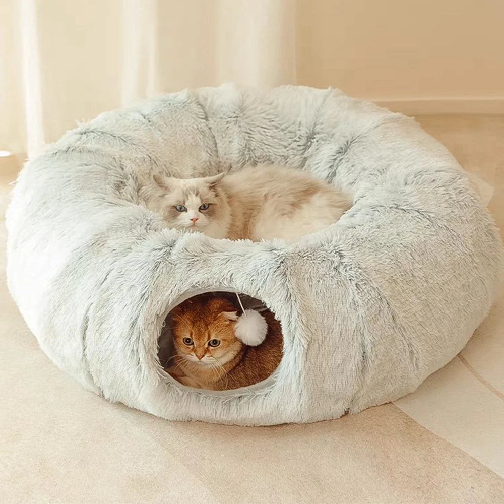 Cat Tunnel Bed with Mat Big Tube Playground Toy Soft Plush Material Full Shape Non-slip for Kitten Cat Puppy Playing 84cm/33.07"