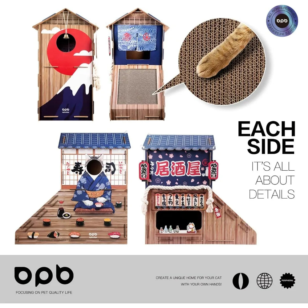 Cardboard Cat House for Indoor,Cat Scratcher House,Cat House with Scratchers,(29.5inx28.5inx18in),Double Cat Bed.