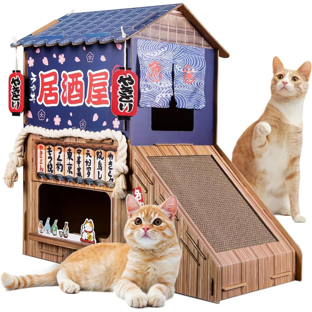 Cardboard Cat House for Indoor,Cat Scratcher House,Cat House with Scratchers,(29.5inx28.5inx18in),Double Cat Bed.