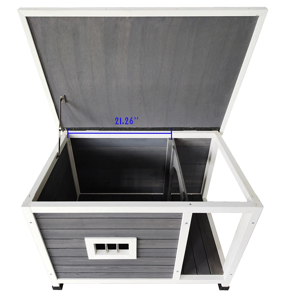 Outdoor Wooden Puppy Kennel Waterproof Asphalt Roof Damp Proof Sturdy Durable Ventilate Easy Clean Dog House with Porch Terrace