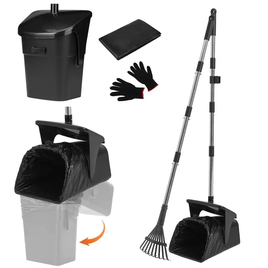 Dog Pooper Scooper for Yard, Dog Poop Trash Can Outside Swivel Bin Rake Kit for Large Medium Small Dogs with 40 Waste Bags, Extr