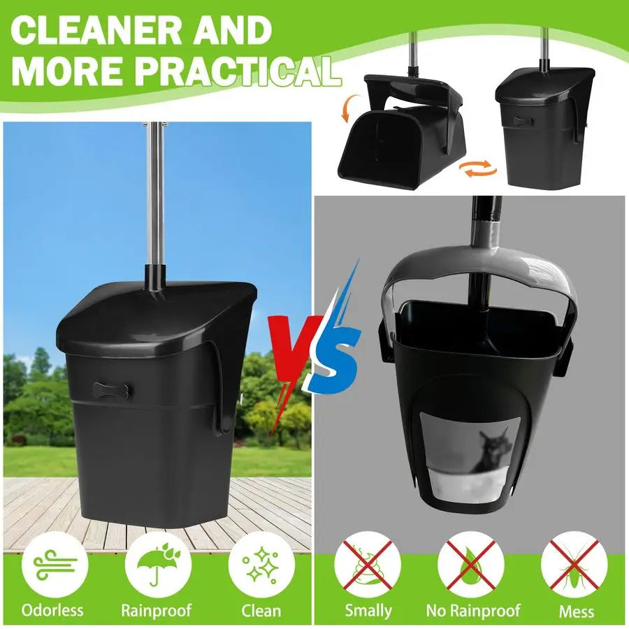 Dog Pooper Scooper for Yard, Dog Poop Trash Can Outside Swivel Bin Rake Kit for Large Medium Small Dogs with 40 Waste Bags, Extr