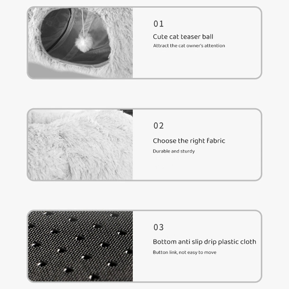 Cat Tunnel Bed with Mat Big Tube Playground Toy Soft Plush Material Full Shape Non-slip for Kitten Cat Puppy Playing 84cm/33.07"