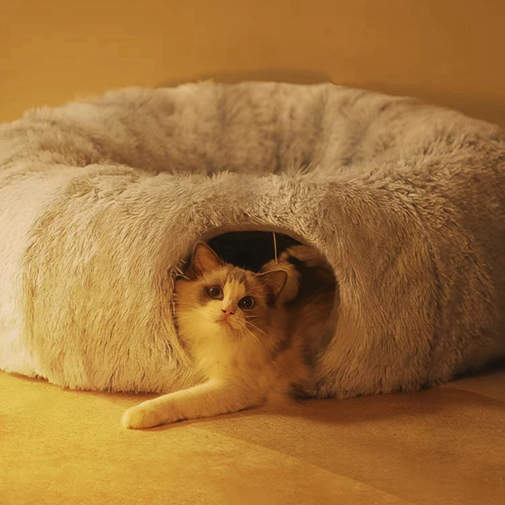 Cat Tunnel Bed with Mat Big Tube Playground Toy Soft Plush Material Full Shape Non-slip for Kitten Cat Puppy Playing 84cm/33.07"